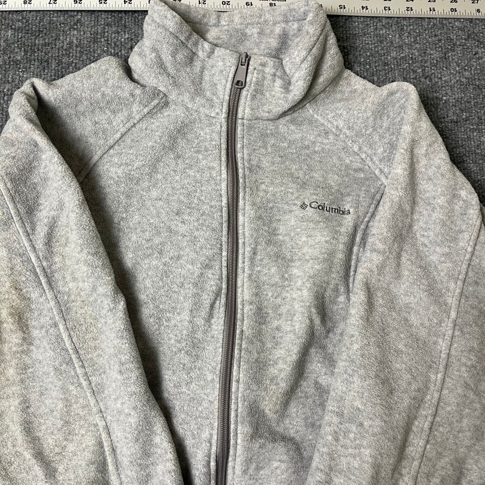 Columbia Fleece Jacket Womens Large Gray Full Zip Mock Neck Outdoor Casual Warm
